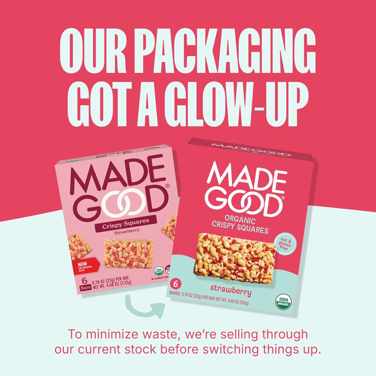 미국직구 133g 18팩 / (Pack Of 18) Madegood Rice Crispy Squares Strawberry 133g 5