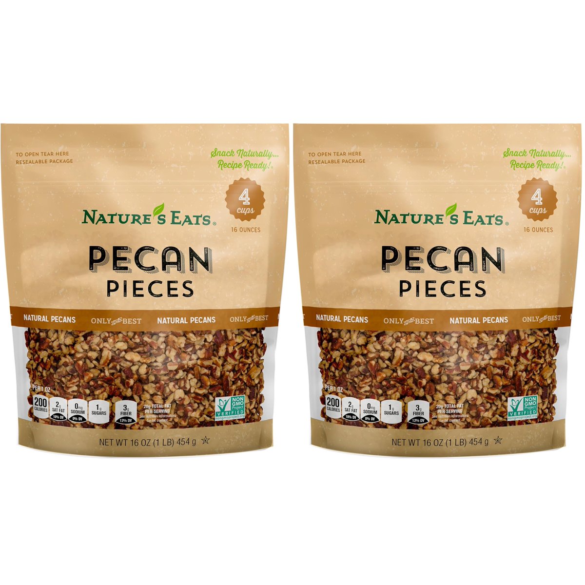 미국직구 Nature's Eats Pecan 견과 454g / Nature's Eats Pecan Pieces, 2 Bags x 454g Each, with By 3