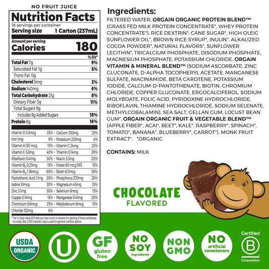 미국직구 Orgain Kids 초콜릿 237ml / Orgain Kids 8g Protein Organic Nutritional Shake, Chocolate, 2