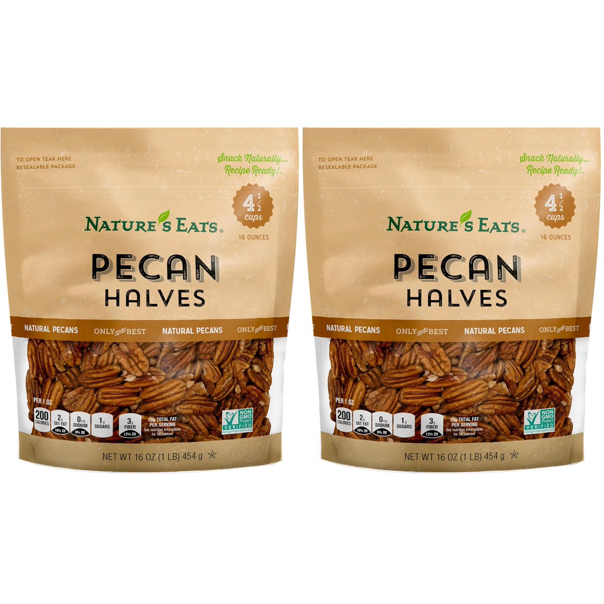 미국직구 3 Pack Nature's 견과 454g 3팩 / 3 Pack | Nature's Eats Halves, Pecan, 2 Bags x 454g Each 3