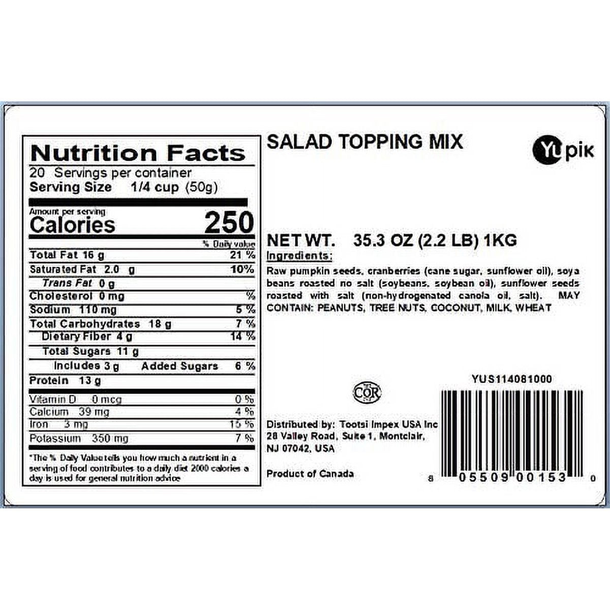 미국직구 3 Pack Yupik 57g 3팩 / 3 Pack | Yupik Salad Topping Mix, 1 Bag, 2.2 lb, with Bybies Tr 5