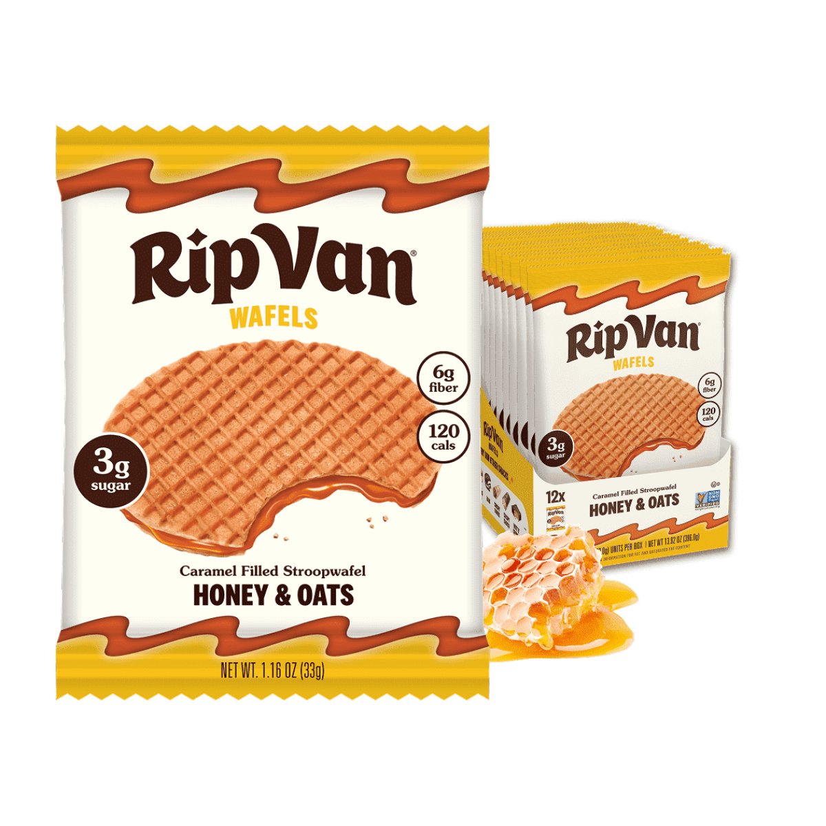 미국직구 Rip Van Honey 과자 3g 12팩 / Rip Van Honey & Oats Stroopwafels Cookies, Chewy Snack, Non-GMO, Low 1