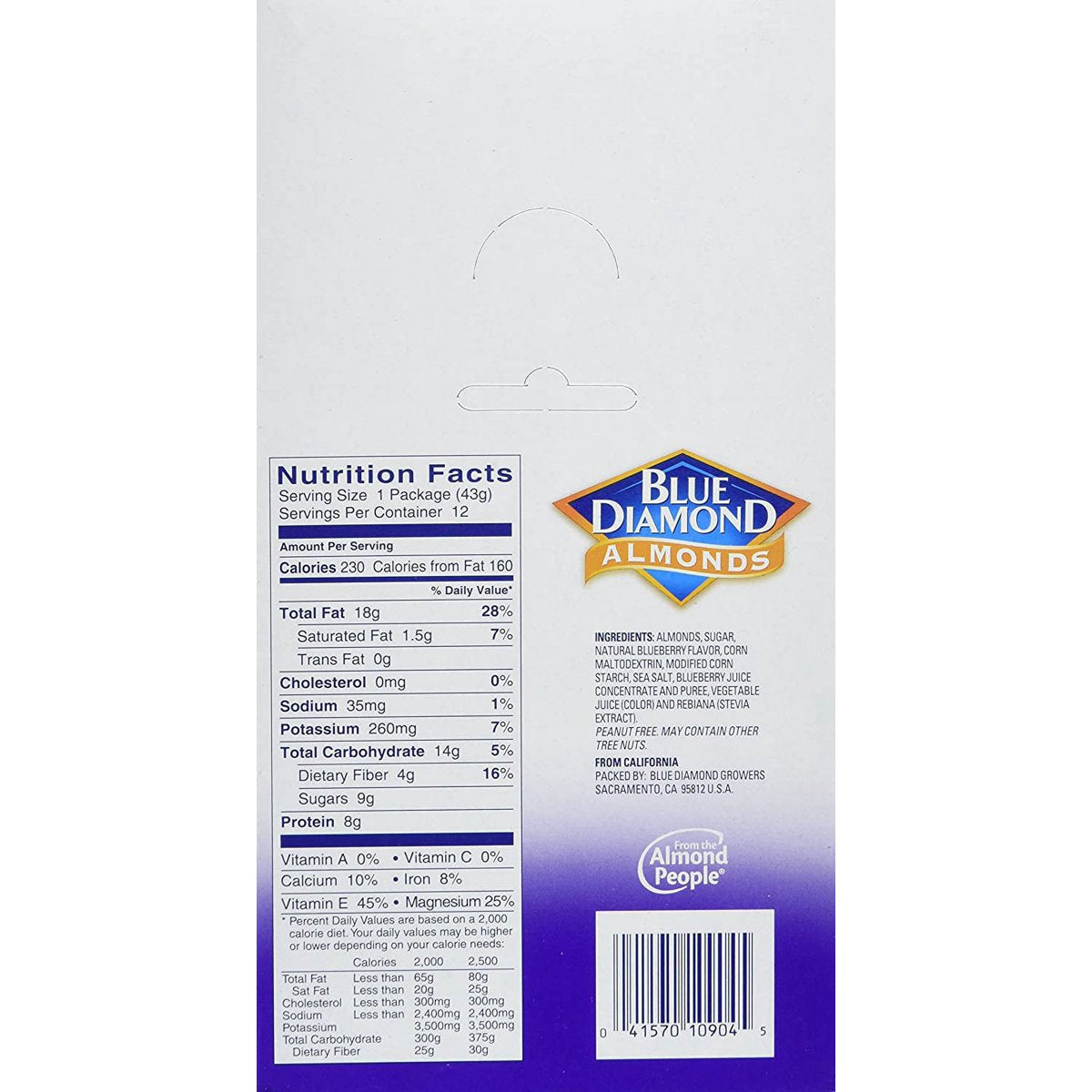 미국직구 Blue Diamond Blueberry 견과 43g / Blue Diamond Blueberry Almonds, 24 Tubes x 43g Each, 5