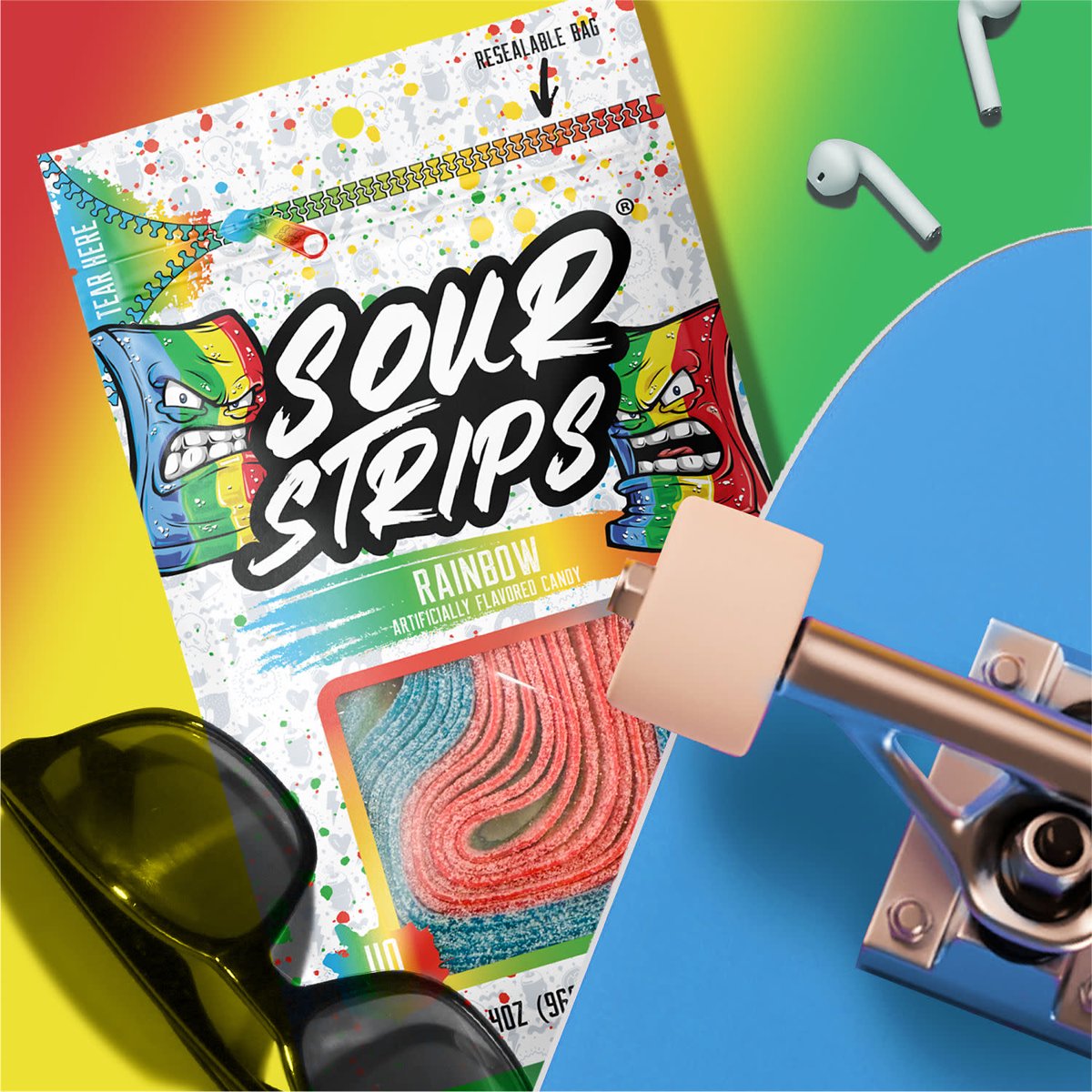 미국직구 Sour Strips Rainbow 캔디 96g 2팩 / Sour Strips Rainbow Flavored Chewy, Candy Bag, 96g, 2 5