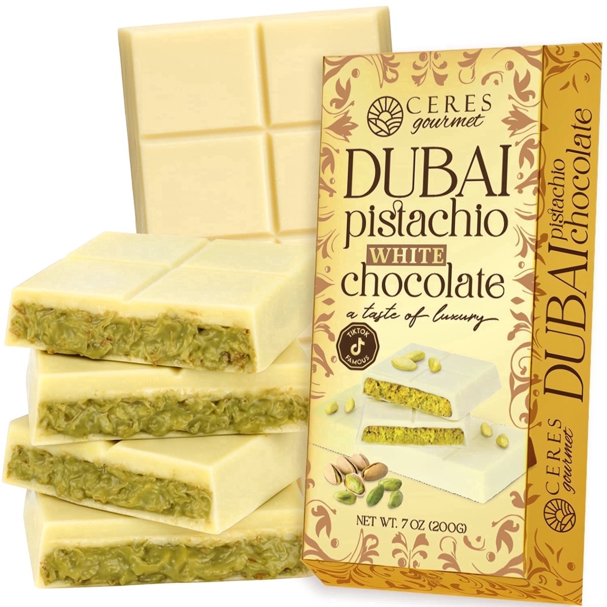 미국직구 Ceres 초콜릿 198g / Ceres Gourmet Luxury White Chocolate Kunafa Bar with Pistachio, 198g 1