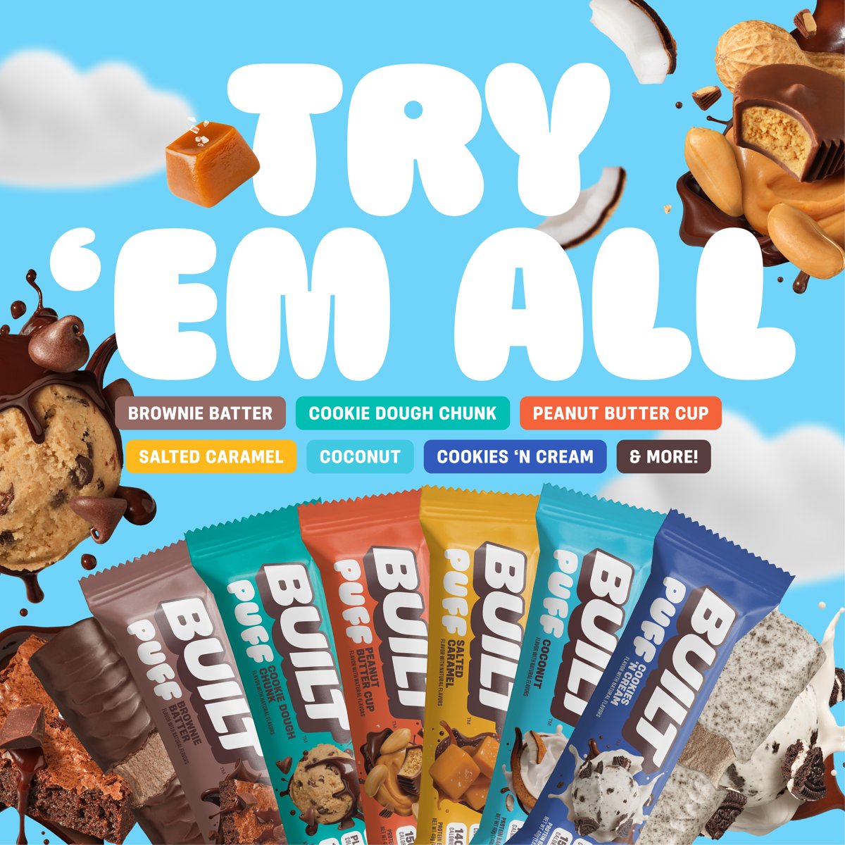 미국직구 BUILT Puff 프로틴 43g 2팩 / BUILT Puff Protein Bar, S'mores Chunk, 15g Protein, Collagen, 5