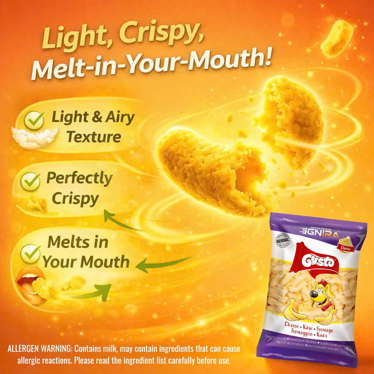 미국직구 6팩 / (6 pack) Gusto Cheese Puffs Snack from IGNIRA, Baked Cheese Puff Treat 5