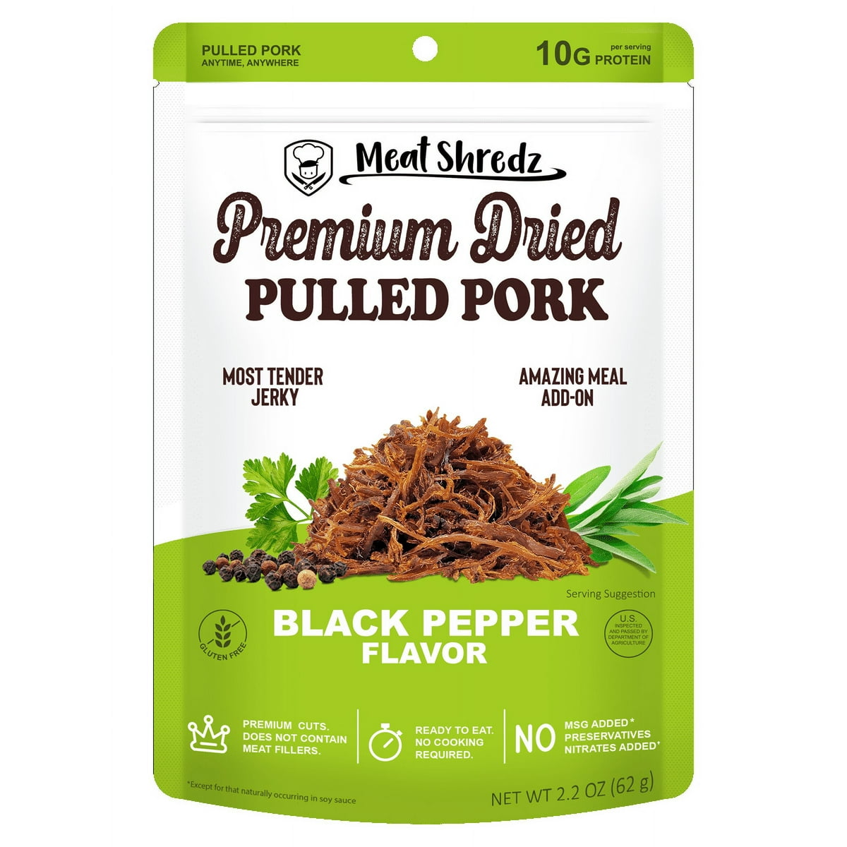 미국직구 Meat Shredz 육포 62g / Meat Shredz - Black Pepper Pulled Pork Jerky, High-Protein Shredded Sn 1