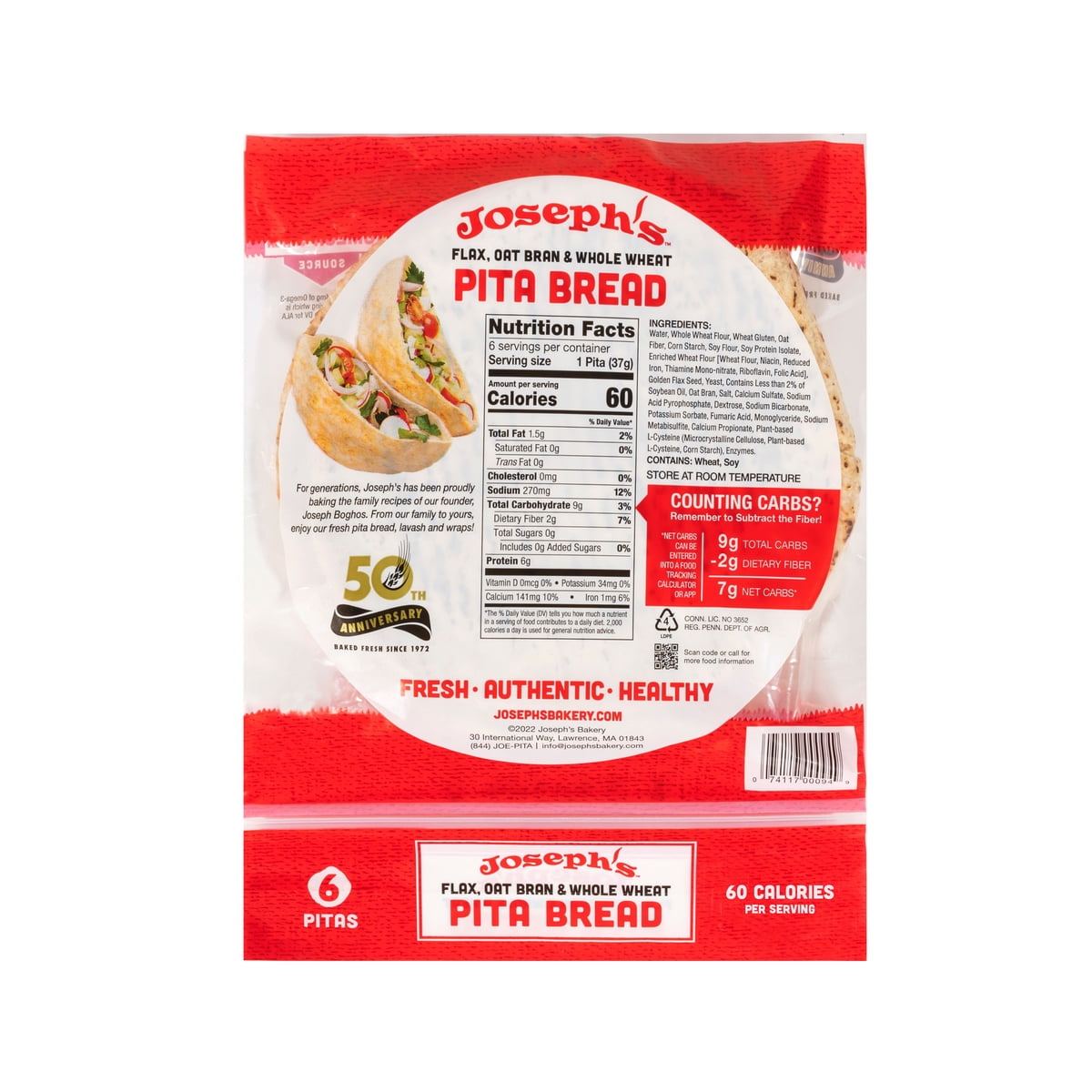 미국직구 Joseph s Low / Joseph’s Low Net Carb Flax Pita Bread, 1 Pack, 6 Count x2 Bundle 3