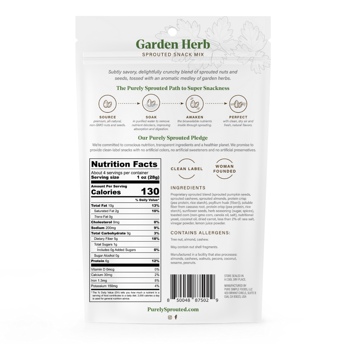 미국직구 Purely Sprouted Garden 견과 113g 2팩 / Purely Sprouted Garden Herb Sprouted Nut & Seed C 2