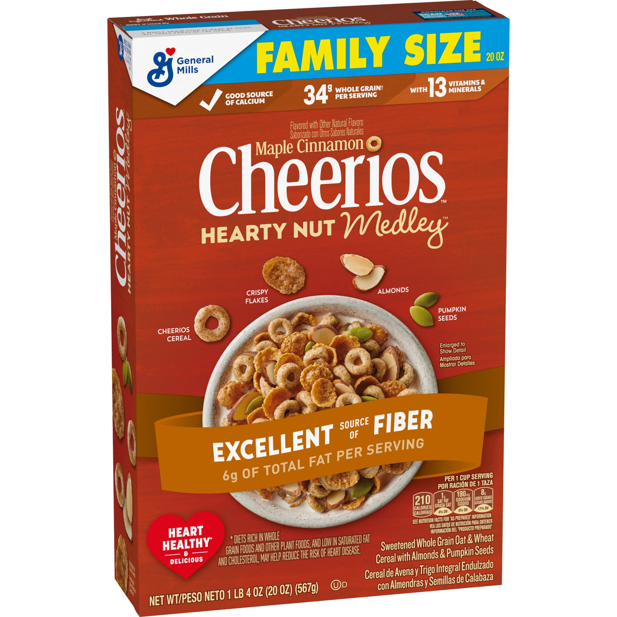 미국직구 치리오스 Hearty Nut Medley Breakfast Cereal, Maple Cinnamon, Family Size, 20 oz