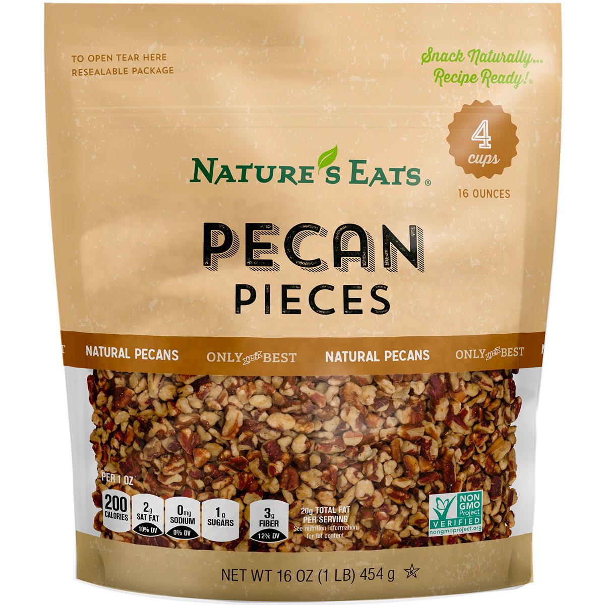미국직구 3 Pack Nature's 견과 454g 3팩 / 3 Pack | Nature's Eats Pecan Pieces, 1 Bag, 454g, with B 3