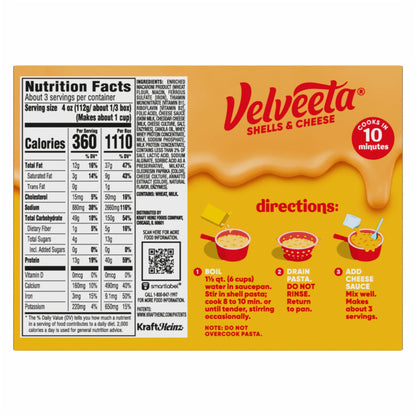 미국직구 벨비타 Shells and Cheese Mac and Cheese, 1 Box, for Easy Dinner or Dinner Sides, Original Flavor, Made with Real Cheese, 12 oz