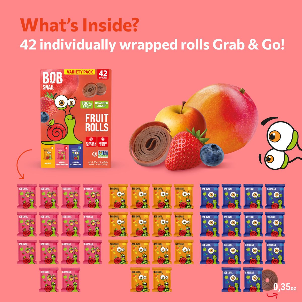 미국직구 Bob Snail Fruit 10g / Bob Snail Fruit Rolls Variety Pack, Mango, Apple-Strawberry, Ap 4