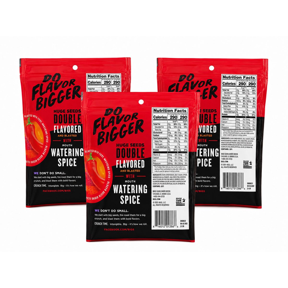 미국직구 BIGS Fire Flavored 103g 3팩 / BIGS Fire Flavored Sunflower Seeds, Spicy Roasted Snack, 3