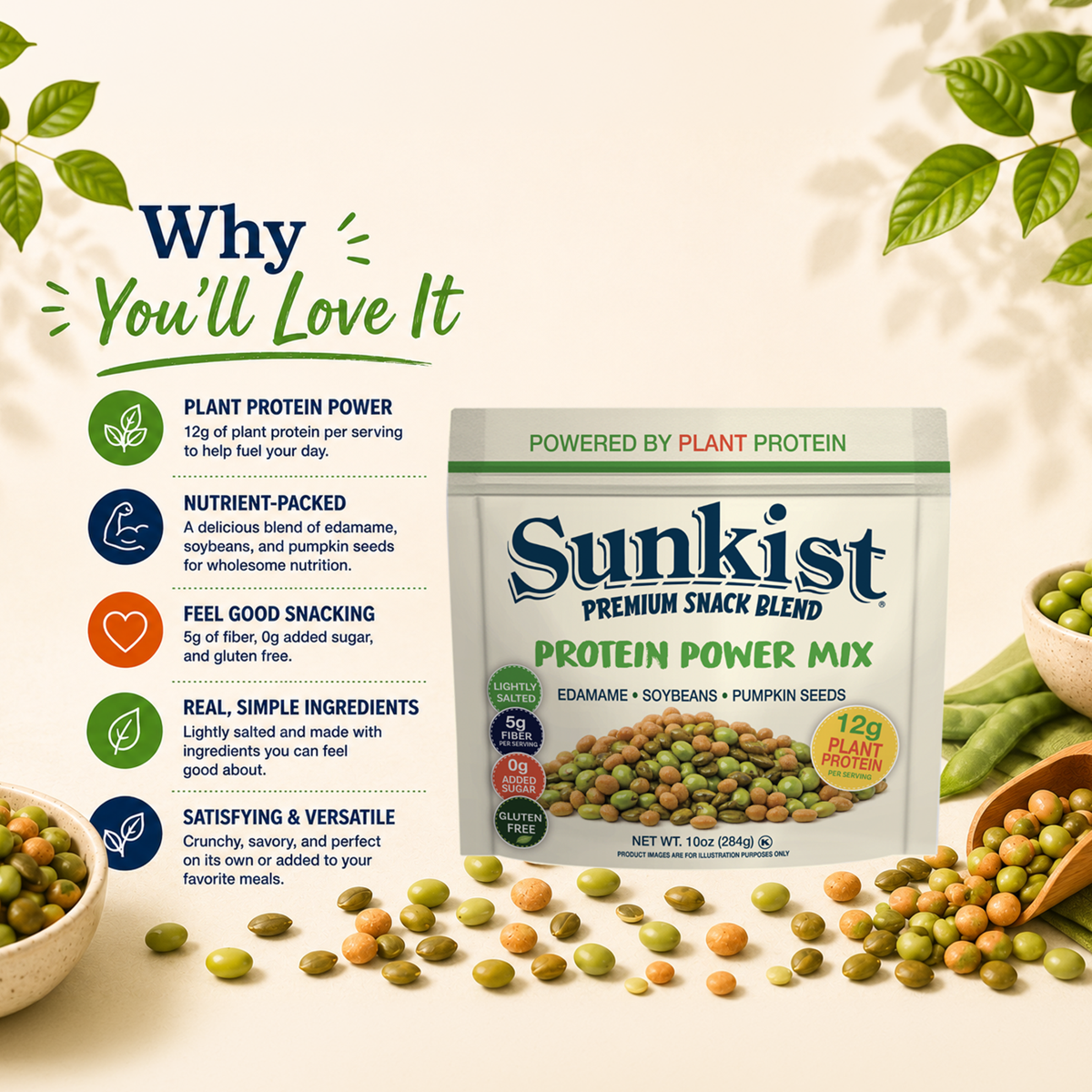 미국직구 Sunkist 283g / Sunkist Protein Power Mix, Plant-Based Protein Snack with Edamame, Soy 5