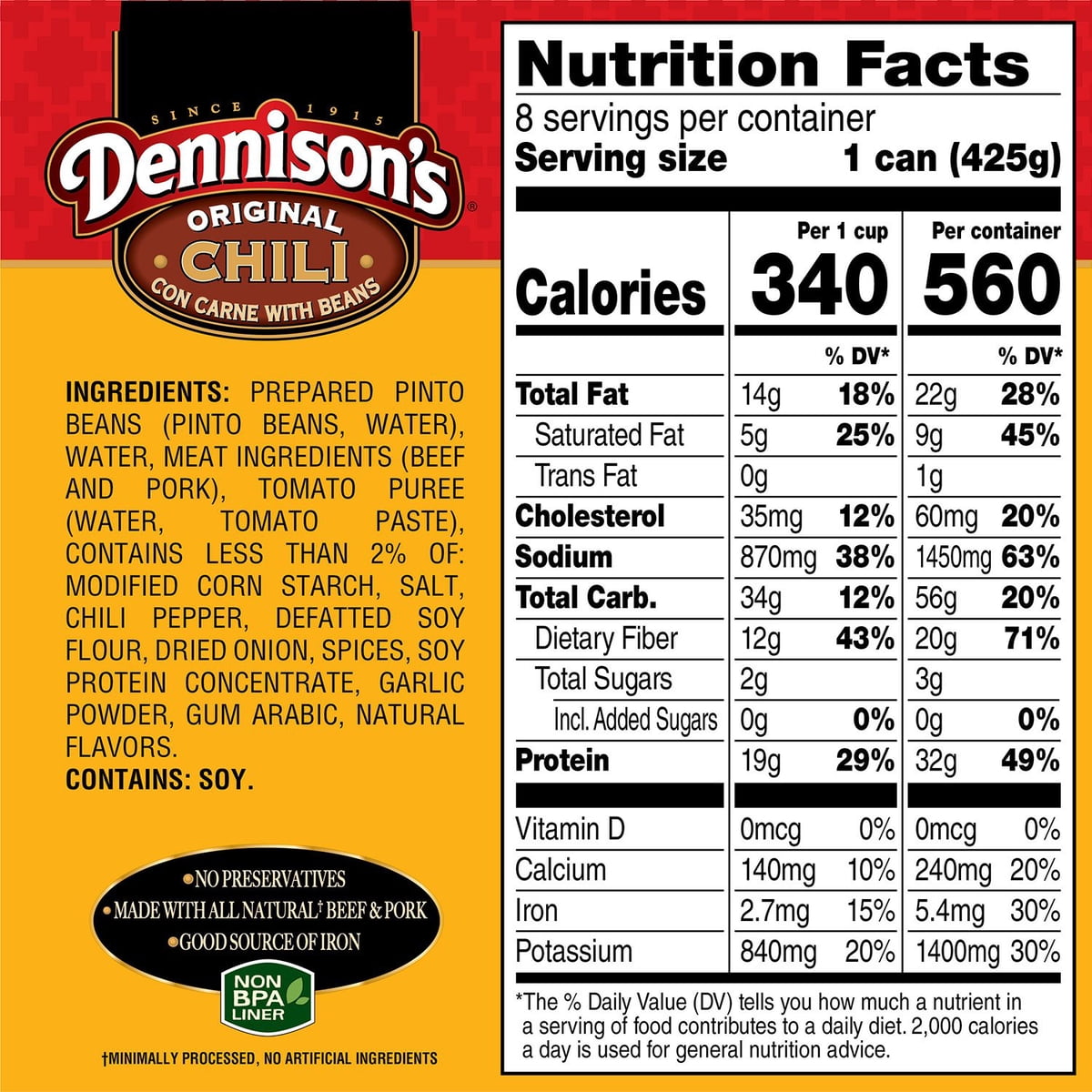 미국직구 Dennison's Chili With 425g / Dennison's Chili With Beans (425g, 8 pk.) 5