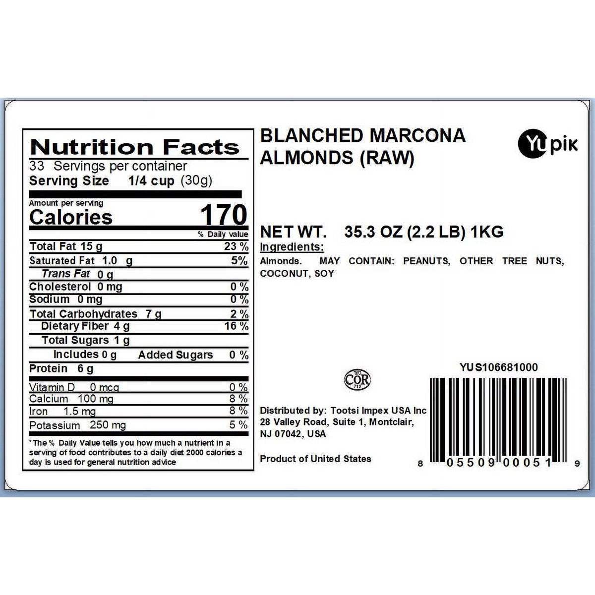미국직구 Yupik Blanched Marcona 견과 57g / Yupik Blanched Marcona Almonds, 1 Bag, 2.2 lb, with B 2