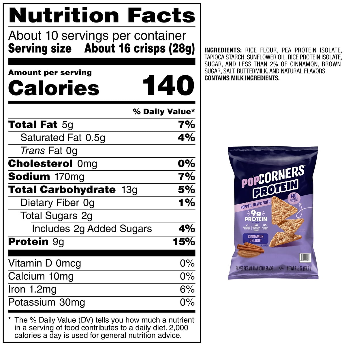 미국직구 PopCorners 269g / PopCorners 9g Protein, Cinnamon Delight Popped Corn Protein Chips,  2