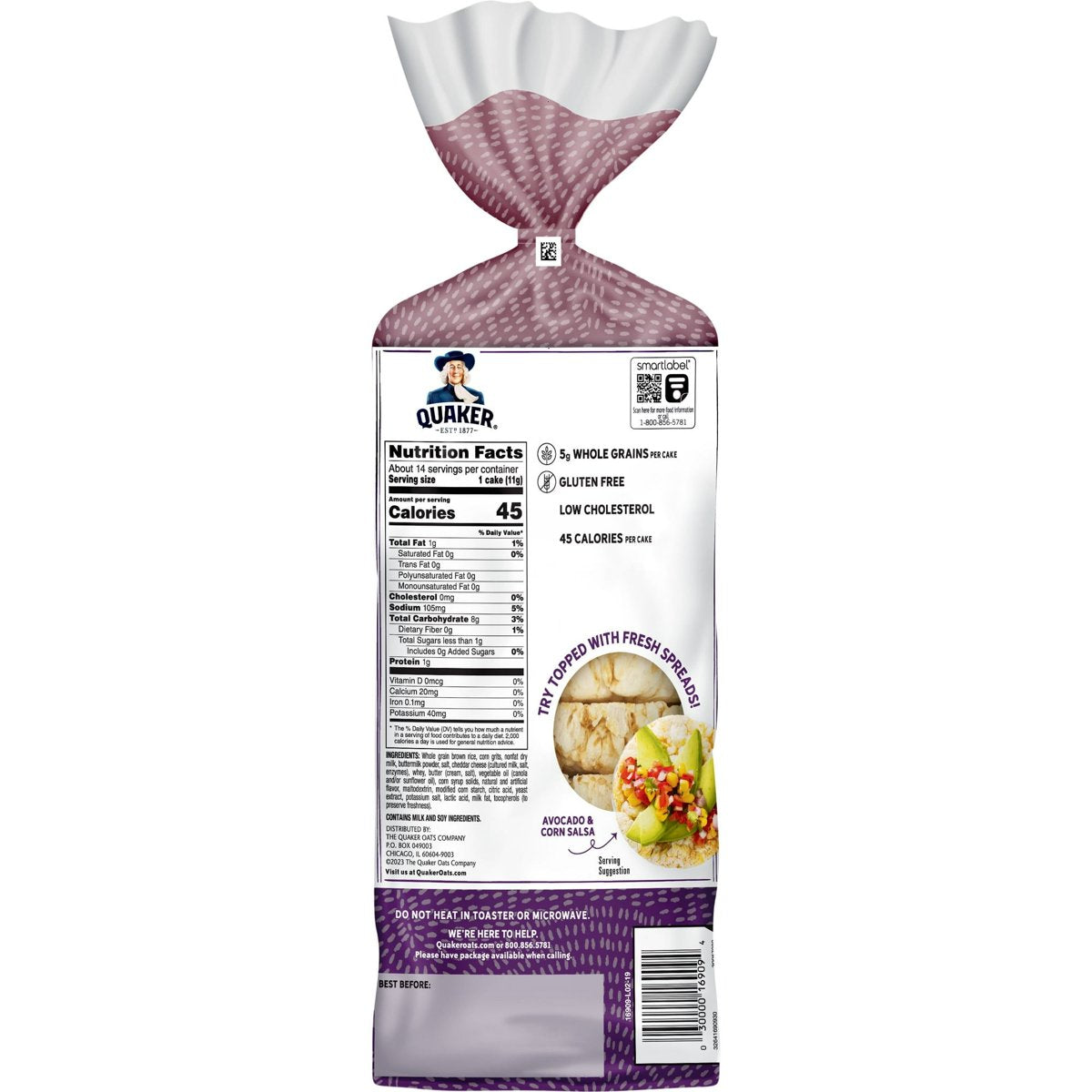 미국직구 156g / ( 1 PACK) Quaker Rice Caks White Cheddar Crunch Gluten Free 156g x2 Bu 2
