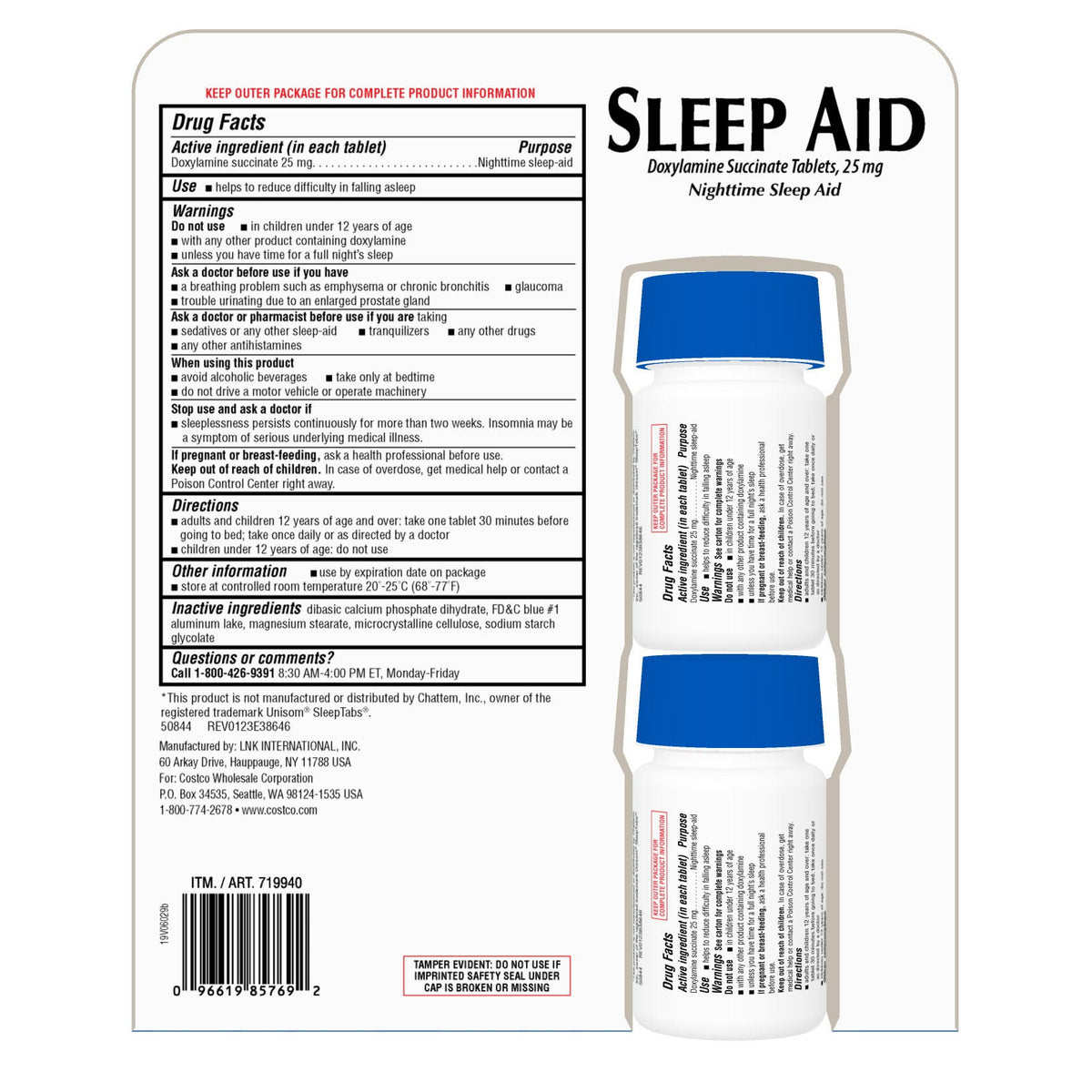 미국직구 커클랜드 나이트타임 수면 보조제 Kirkland Signature Nighttime Sleep Aid, 192 Tablets