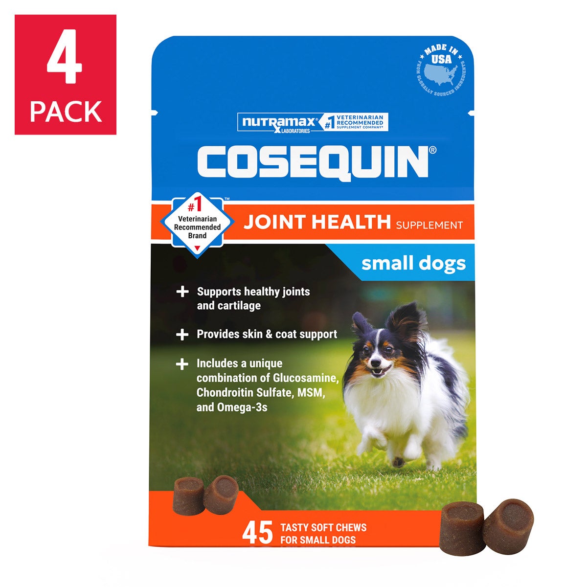 미국직구 코세퀸 강아지 영양제 Cosequin Minis with MSM Plus Omega-3's Joint Health Supplement for Dogs, 45ct Soft Chews, 4-pack