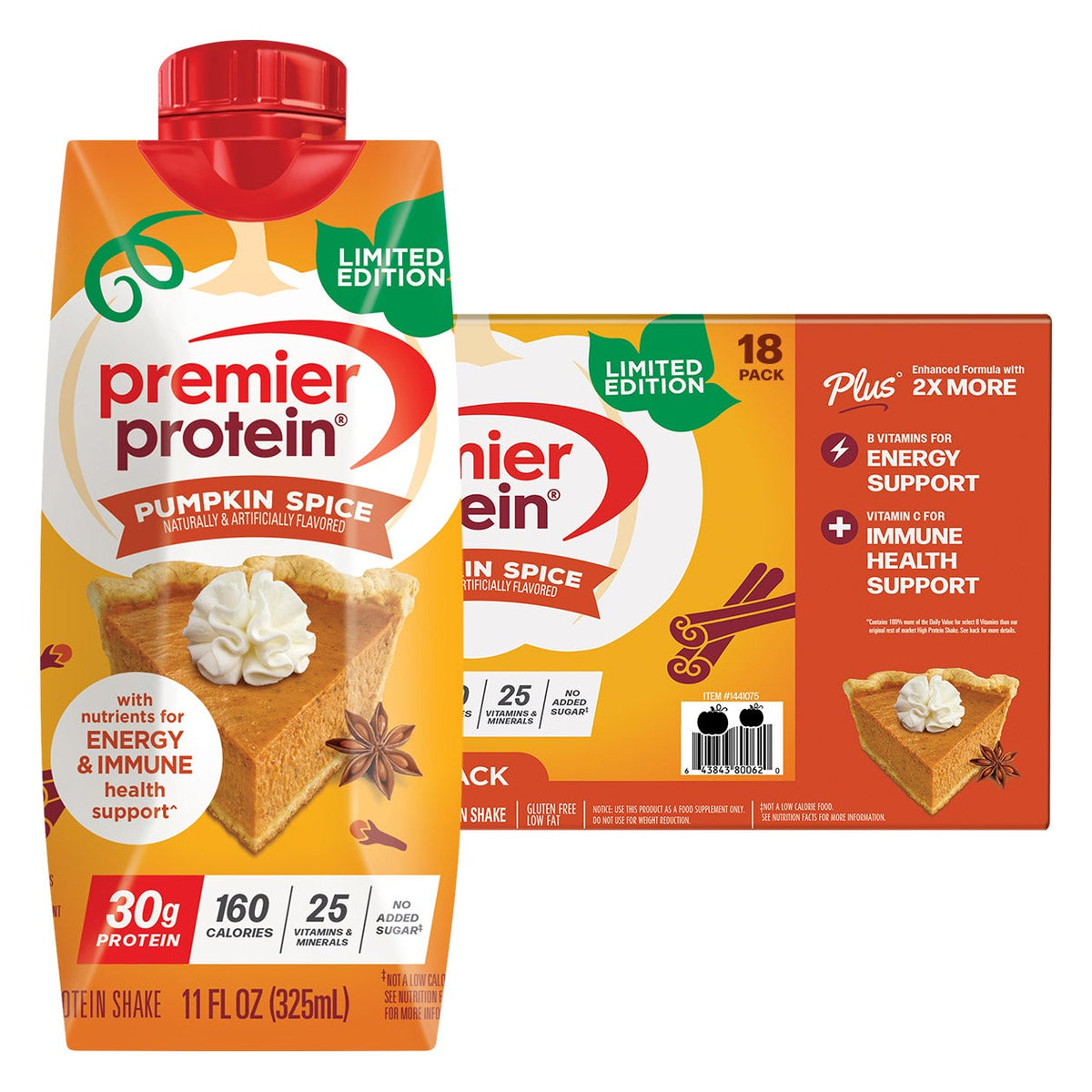 미국직구 프리미어 프로틴 단백질 쉐이크 음료 펌킨스파이스 Premier 30g Protein PLUS Energy and Immune Support Shakes 11 fl. oz., 18-pack, Pumpkin Spice