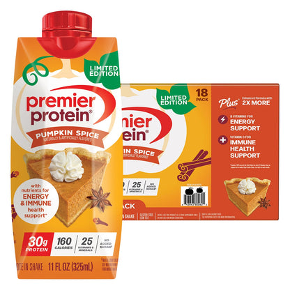 미국직구 프리미어 프로틴 단백질 쉐이크 음료 펌킨스파이스 Premier 30g Protein PLUS Energy and Immune Support Shakes 11 fl. oz., 18-pack, Pumpkin Spice