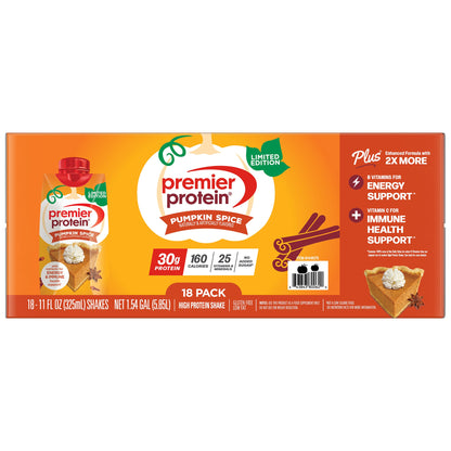 미국직구 프리미어 프로틴 단백질 쉐이크 음료 펌킨스파이스 Premier 30g Protein PLUS Energy and Immune Support Shakes 11 fl. oz., 18-pack, Pumpkin Spice