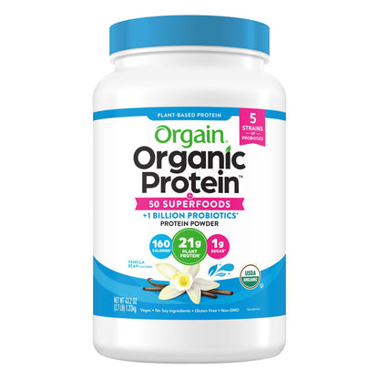 미국직구 오르가인 단백질 쉐이크 파우더 바닐라 Orgain Organic Protein and Superfoods Plant Based Protein Powder, Vanilla Bean, 2.7 lbs