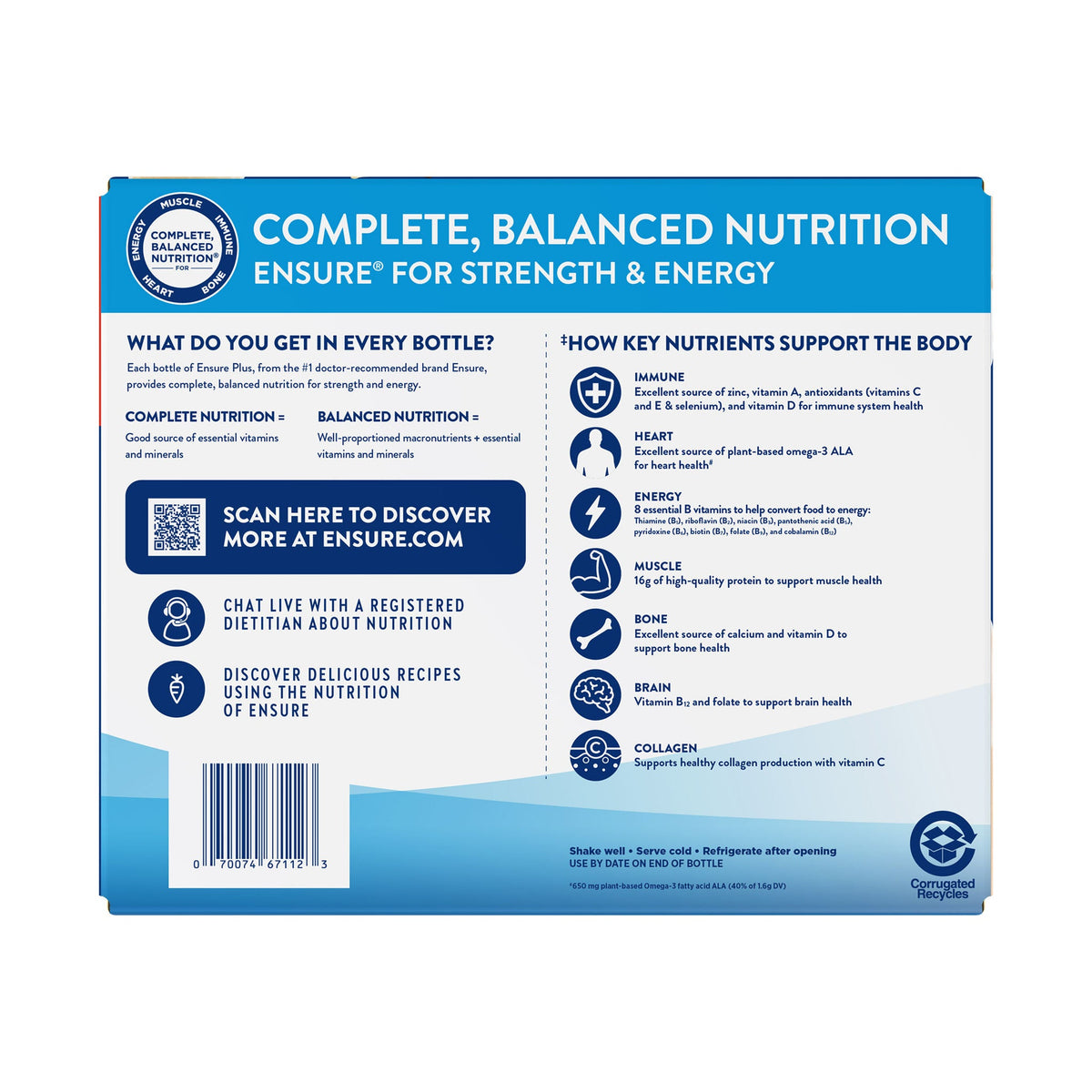 미국직구 엔슈어 단백질 쉐이크 음료 바닐라 Ensure Plus Nutrition Shake, Vanilla, 8 fl. oz, 30-pack