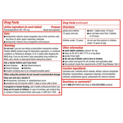 미국직구 생활건강 Sudafed Maximum Strength 12-Hour Sinus Decongestant, 120 mg Pseudoephedrine HCl, 30 Caplets