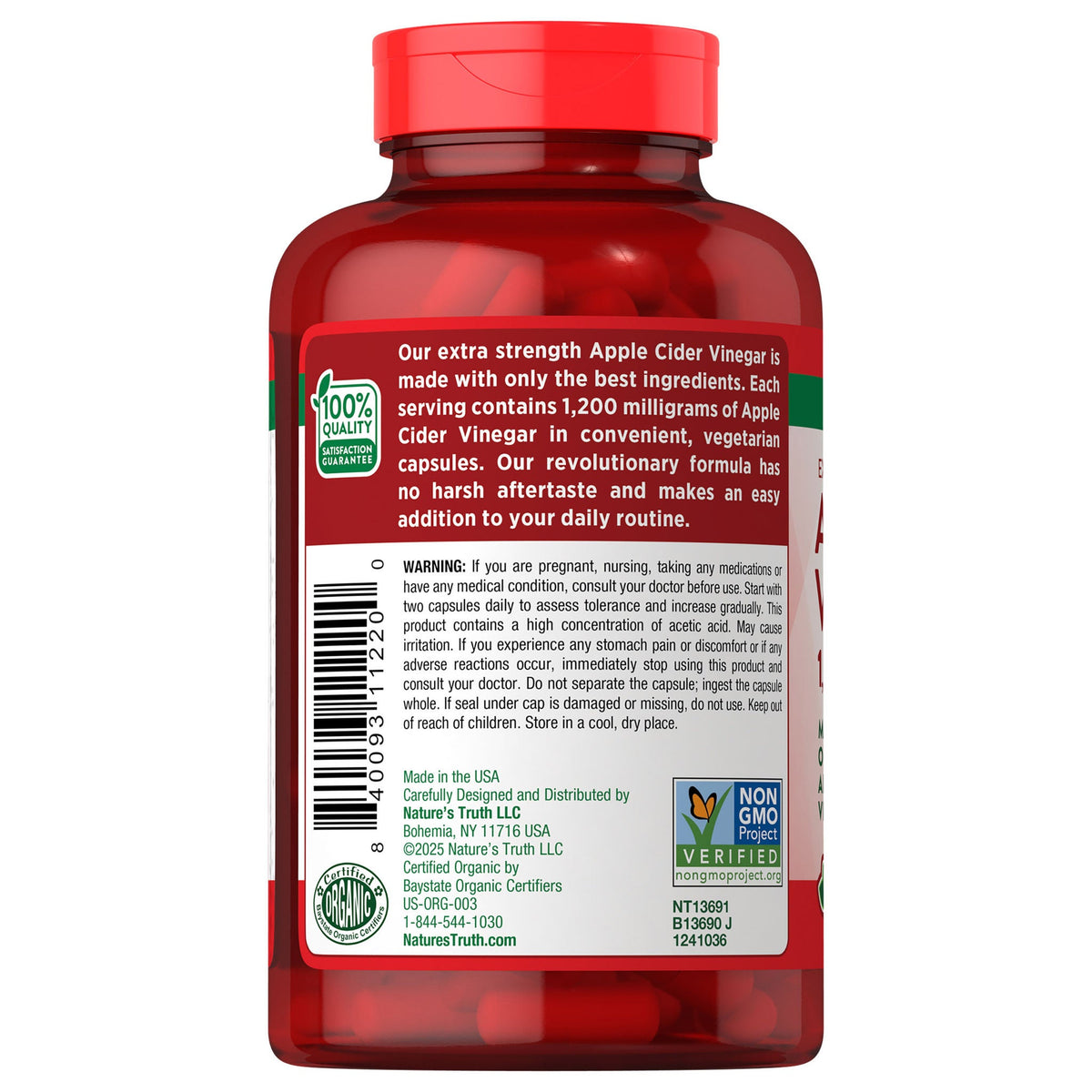 미국직구 애플사이다비니거 Nature's Truth Apple Cider Vinegar 1200 mg., 180 Capsules