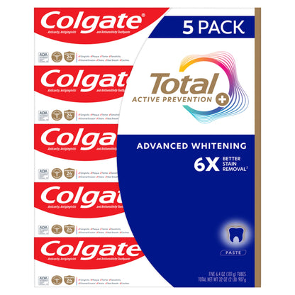 미국직구 콜게이트 치약 Colgate Total Active Prevention Plus Advanced Whitening Toothpaste, 6.4 oz, 5-pack