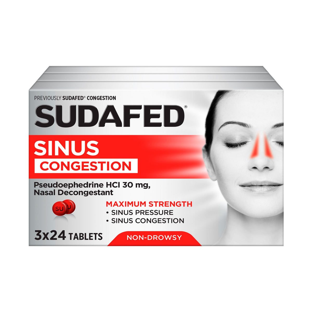 미국직구 생활건강 Sudafed Maximum Strength Non-Drowsy Sinus Pressure & Decongestant Tablets