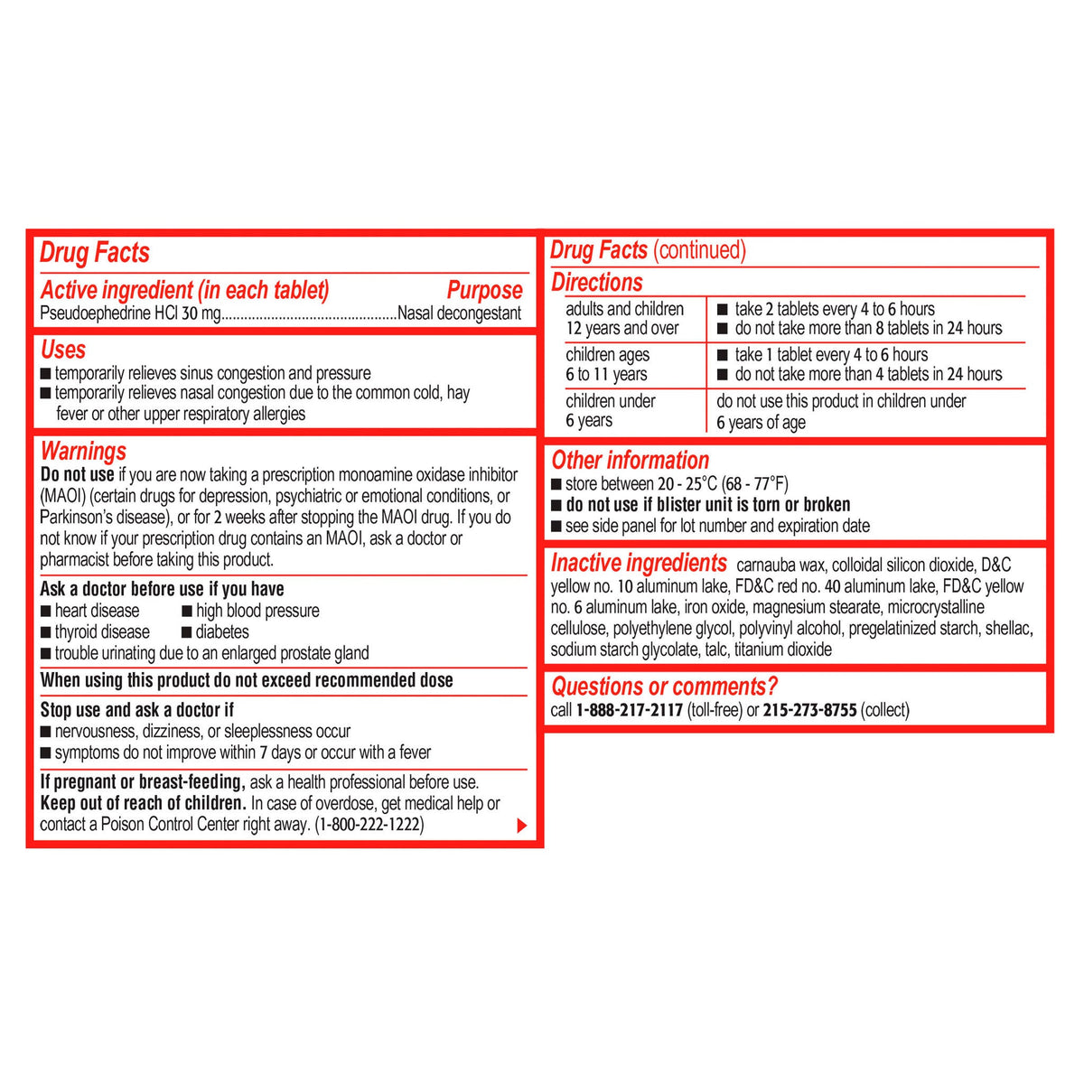 미국직구 생활건강 Sudafed Maximum Strength Non-Drowsy Sinus Pressure & Decongestant Tablets