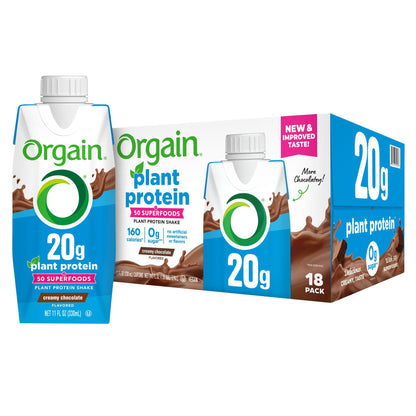 미국직구 오르가인 단백질 쉐이크 음료 초콜릿 Orgain Plant-Based Protein Shake Creamy Chocolate, 11 fl oz, 18-pack