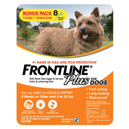 미국직구 프론트라인 반려견 해충·구충 Frontline Plus Flea and Tick Dog Treatment 5-22 lb, 7+1 Doses