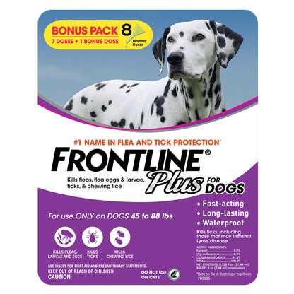 미국직구 프론트라인 반려견 해충·구충 Frontline Plus Flea and Tick Dog Treatment 45-88 lb, 7+1 Doses