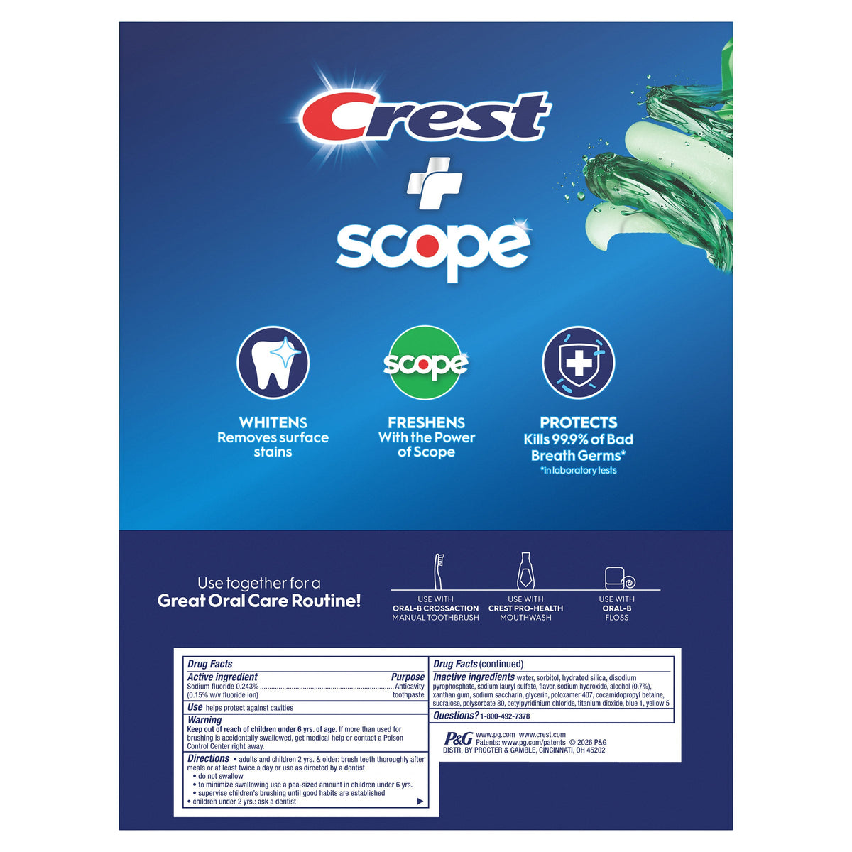 미국직구 크레스트 치약 Crest + Scope Cavity Protection Toothpaste, 8.2 oz, 5-pack