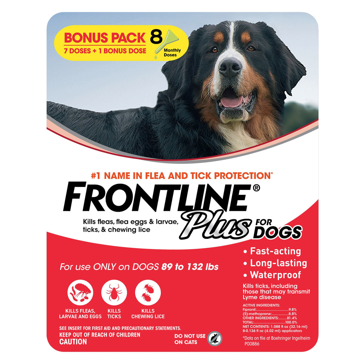 미국직구 프론트라인 반려견 해충·구충 Frontline Plus Flea and Tick Dog Treatment 89-132 lb, 7+1 Doses