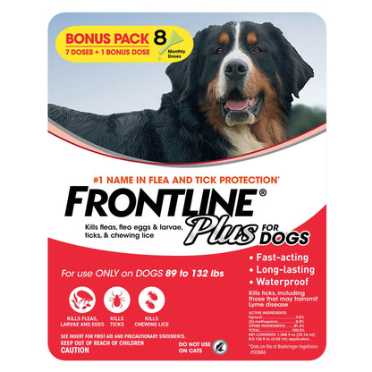 미국직구 프론트라인 반려견 해충·구충 Frontline Plus Flea and Tick Dog Treatment 89-132 lb, 7+1 Doses