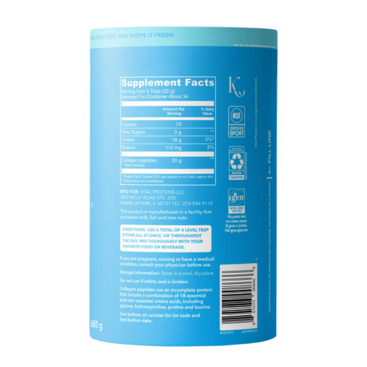 미국직구 바이탈프로틴 콜라겐 펩타이드 파우더 무맛 Vital Proteins Collagen Peptides, Unflavored, 1.5 lbs