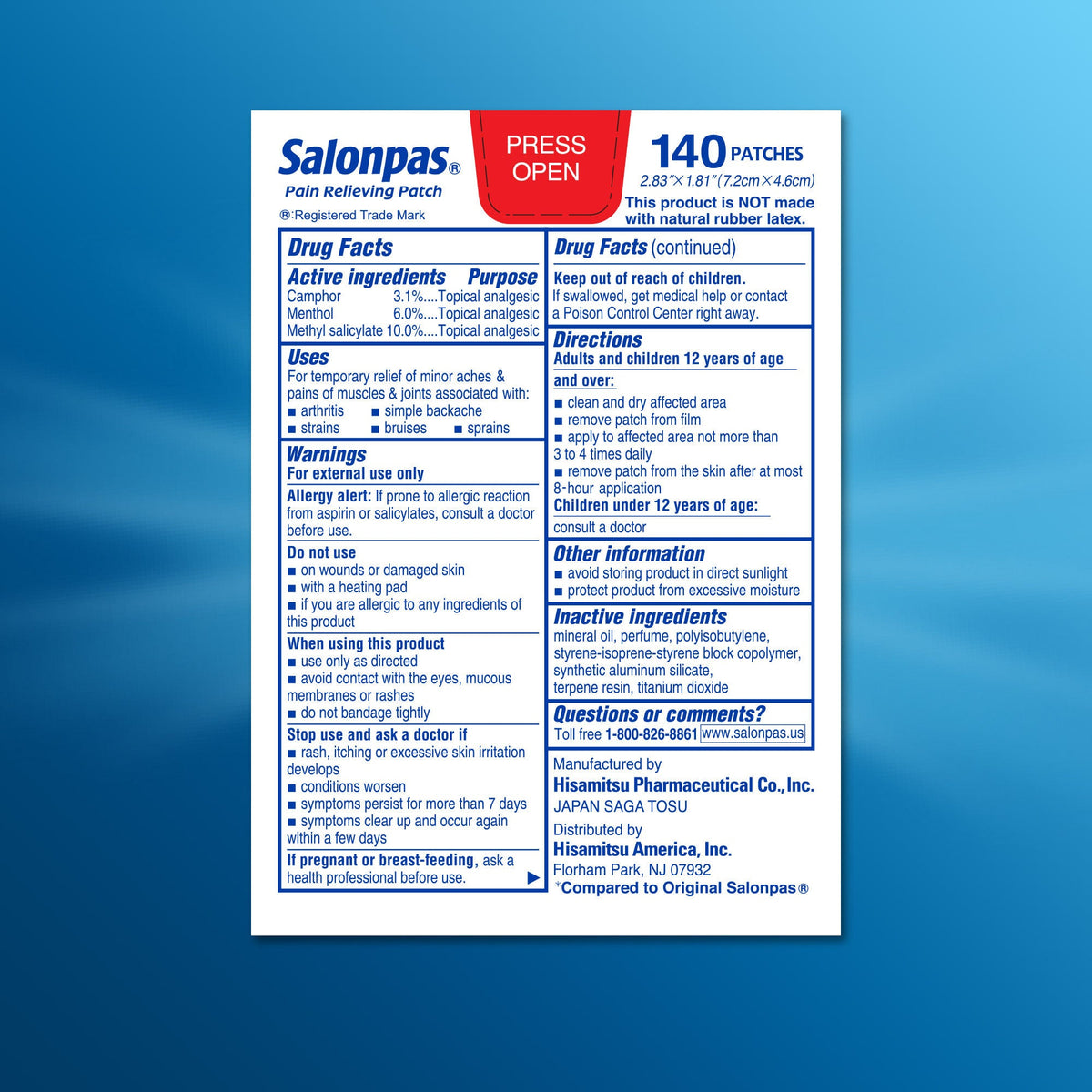 미국직구 살론파스 외용 파스·겔 Salonpas Pain Relieving Patch, 140 Patches