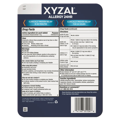미국직구 알레르기약 Xyzal Allergy 24 Hour Antihistamine 5 mg., 110 Tablets