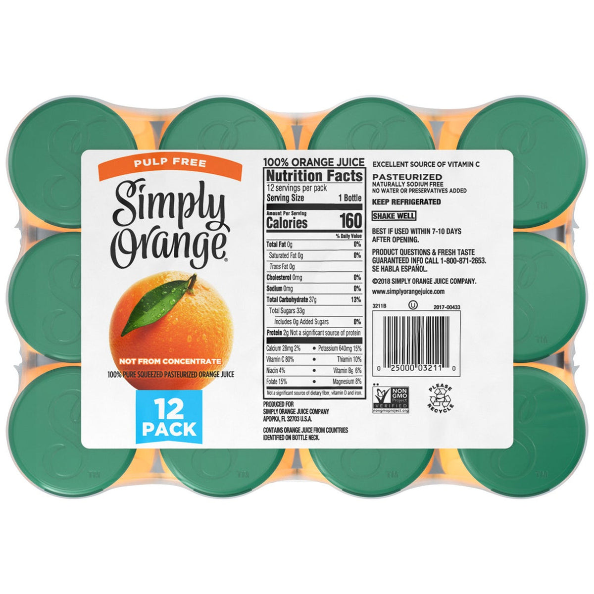 미국직구 Simply Orange Pulp Free Orange Juice, 11.5 fl oz, 12 ct