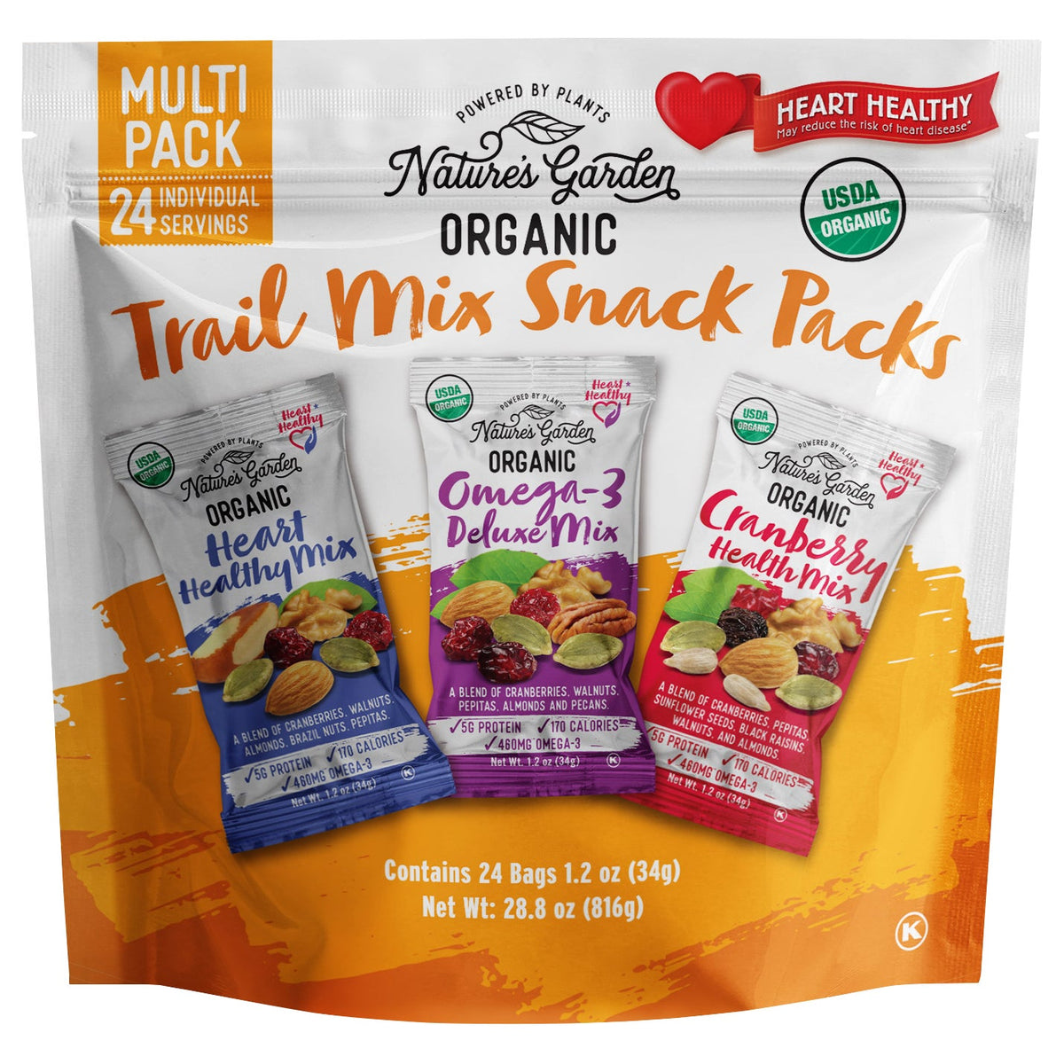 미국직구 Nature's Garden Organic Trail Mix Snack Packs, Variety Pack, 1.2 oz, 24 ct