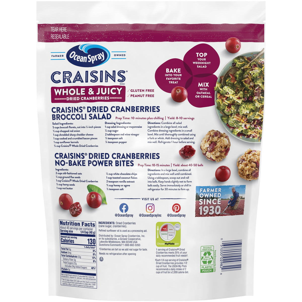 미국직구 Ocean Spray Craisins, Whole Dried Cranberries, 64 oz