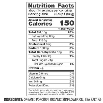 미국직구 스키니팝 Organic Popcorn, Sea Salt, 14 oz