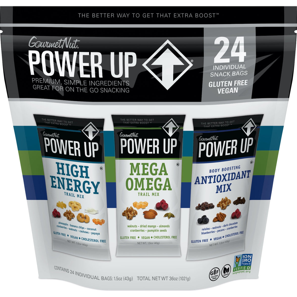 미국직구 Gourmet Nut Power Up Trail Mix, Variety Pack, 1.5 oz, 24 ct